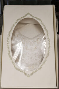 Preserved wedding gown in white box