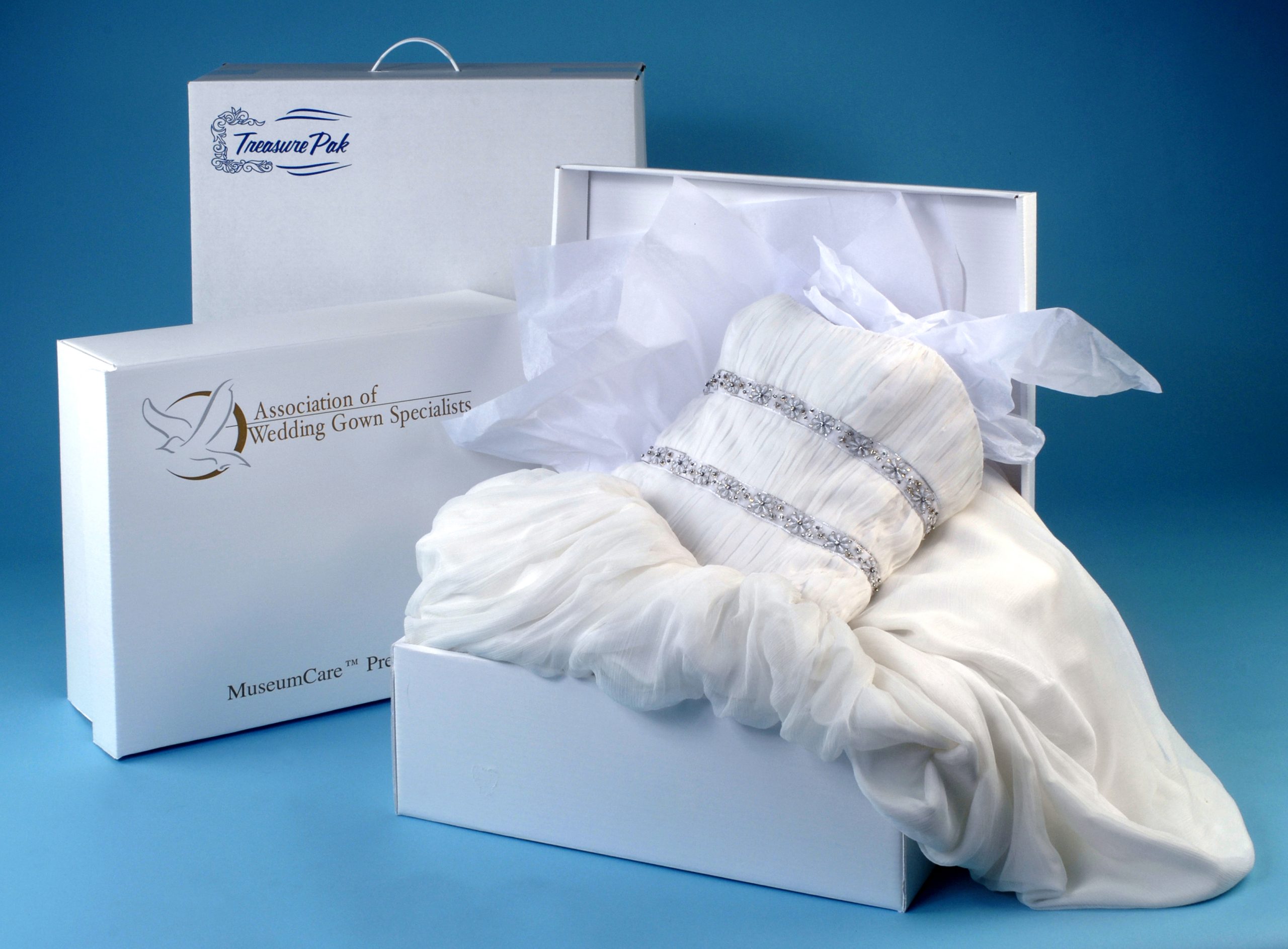 wedding gown preservation and cleaning in open box