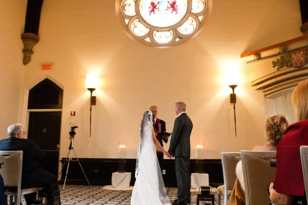 bride and groom in church getting married